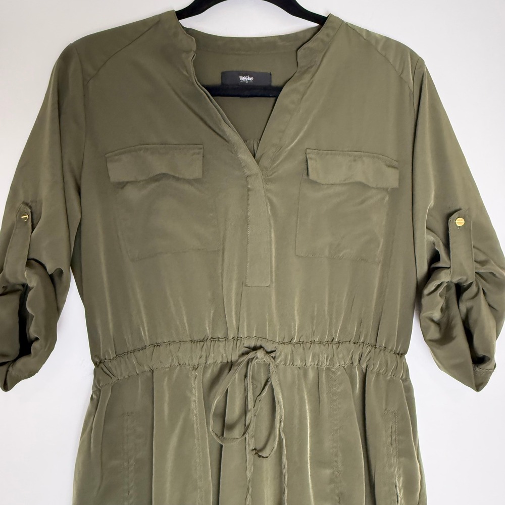 Mossimo Women Olive Green Utility Shirt Dress Roll Tab Sleeve Small